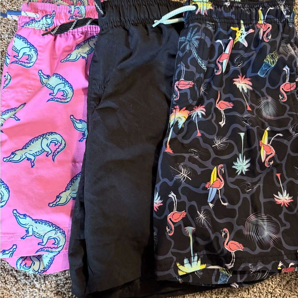 EUC LOT OF 3 10/12 boys Swim Trunks Set black pink pool beach members mark - Picture 2 of 5